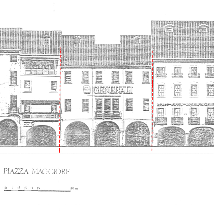 Disegno di facciata, 1980 - civico 6 @ Piazza Maggiore - facciate