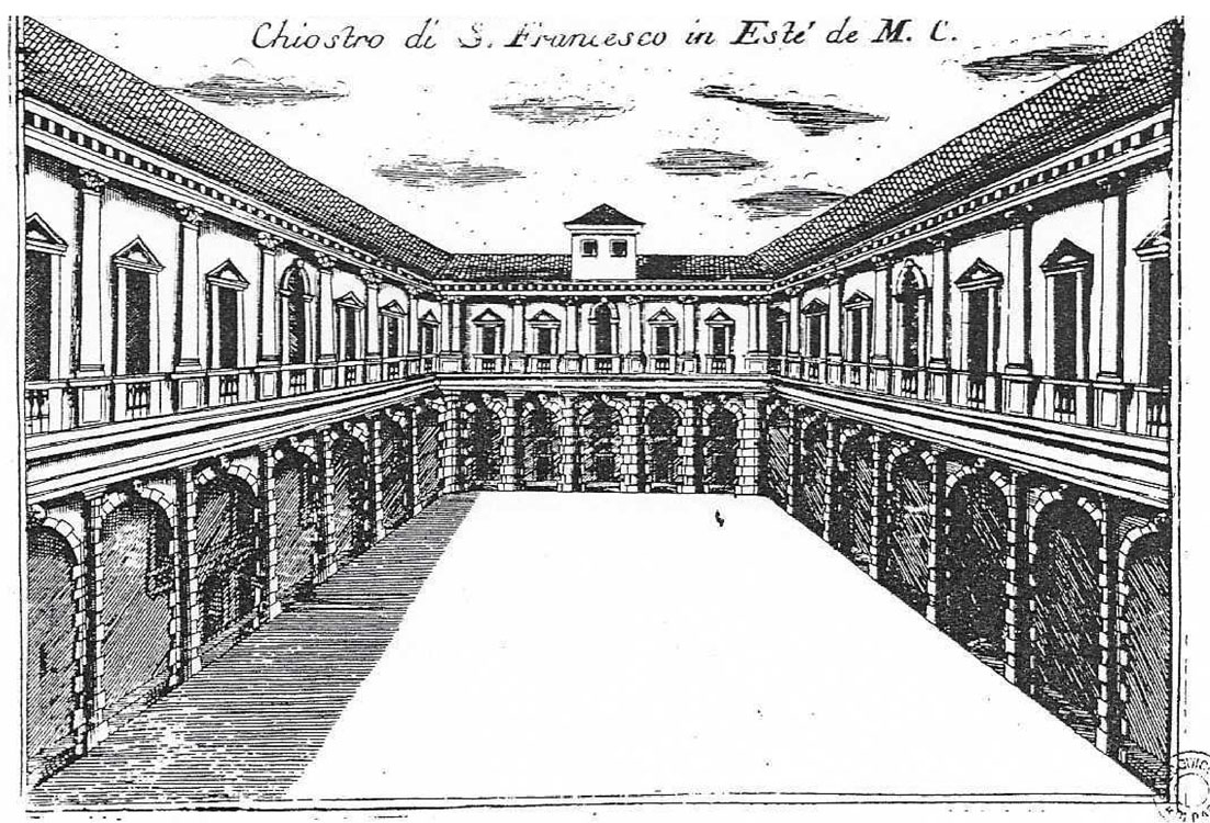 Chiostro del convento, Coronelli, 1711 @ Complesso di San Francesco (ex-Vescovile)