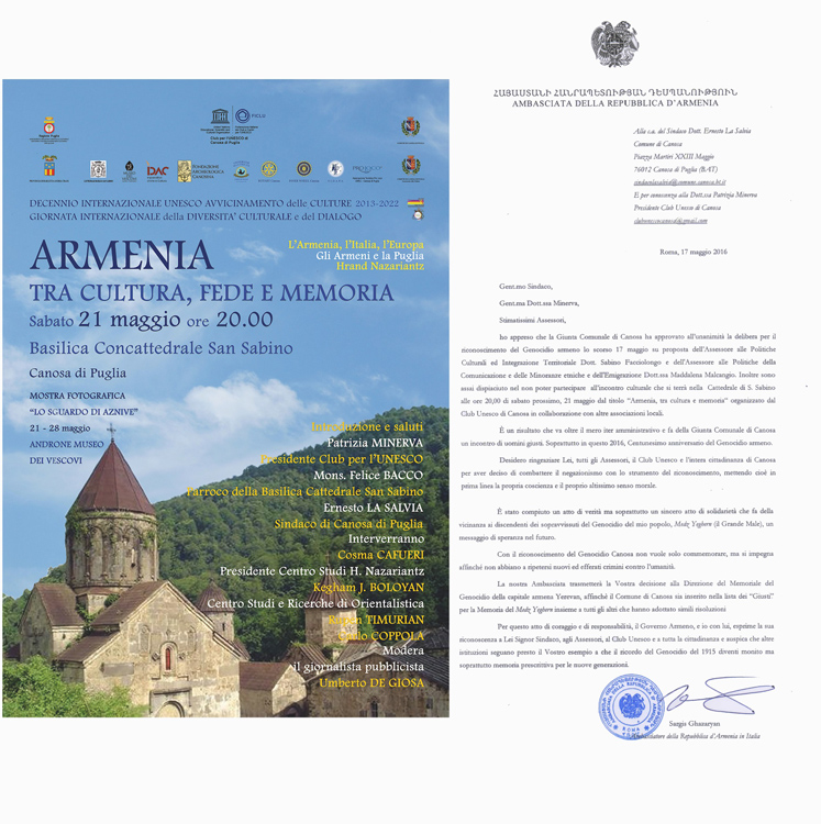 Convegno Armenia tra cultura fede e memoria @ Club per l'Unesco Canosa di Puglia