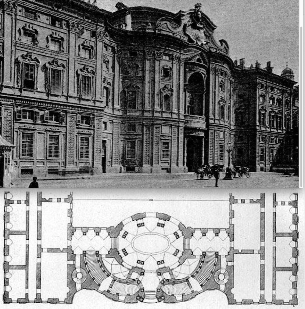 La facciata segue la pianta @ Palazzo Carignano / Museo del Risorgimento