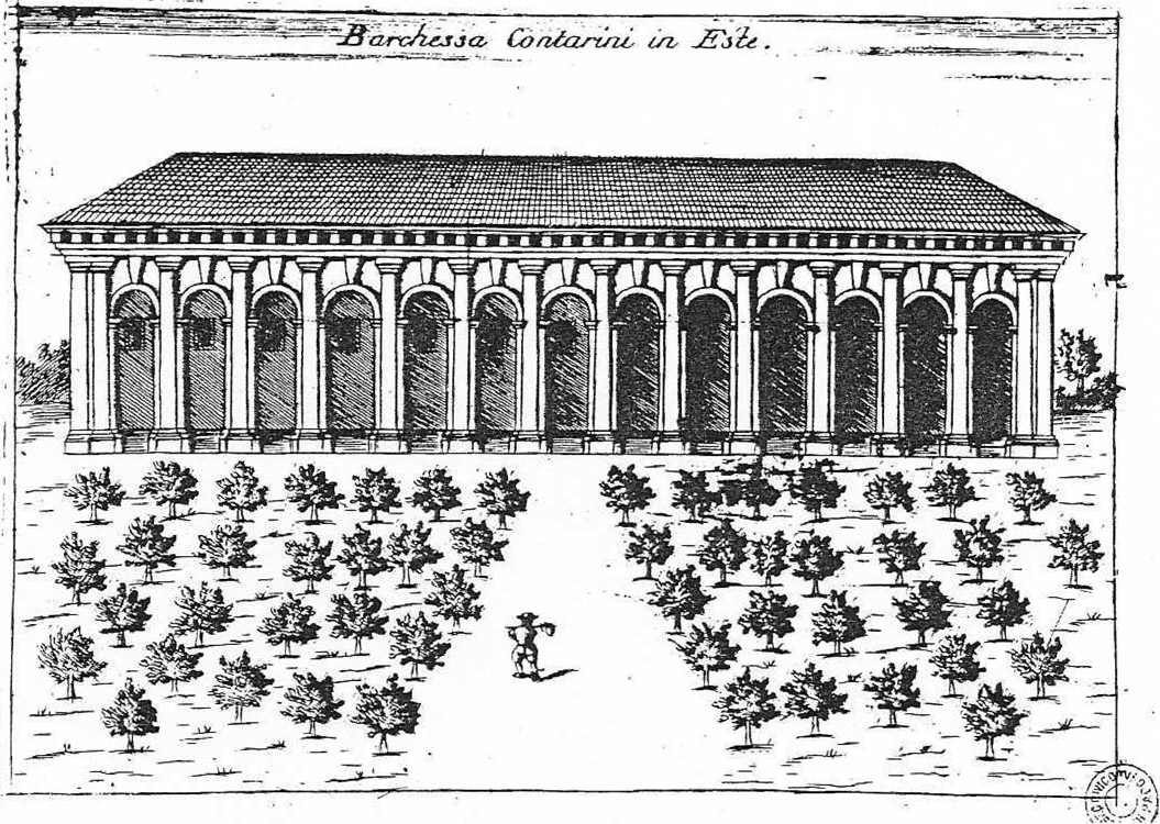 1711 ca _ V. M. Coronelli, Barchessa Contarini, incisione, AP @ Villa Contarini detta Serraglio