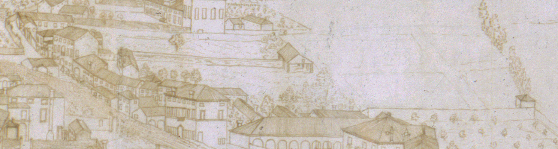 fine 1700  _ G. Franchini (attribuito), particolare dal disegno della veduta da nord, MNA @ Luogo della Villa e brolo Bragadin