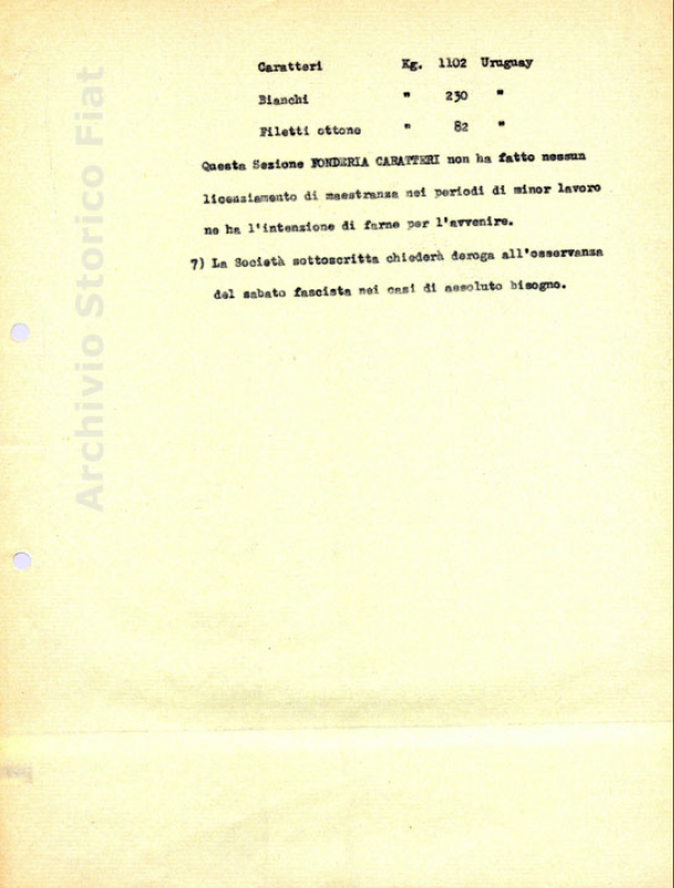 Quarta pagina del comunicato sulla riduzione dell'orario @ Fabbrica di Nebiolo dagli anni '30